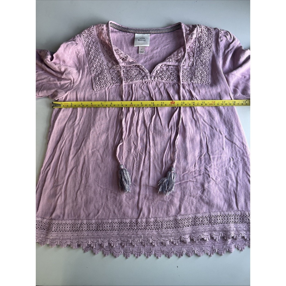Knox Rose Crinkle Gauze Top Size Small Purple Lilac Lace Tassels Boho Hippie - Picture 8 of 12
